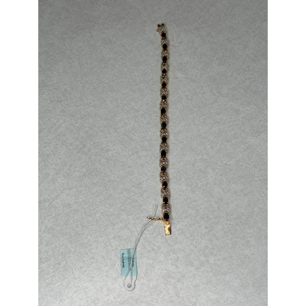14K Gold Plated 925 Silver Blue‎ Sapphire Diamond Accent X Link Tennis Bracelet